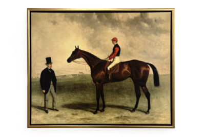 Gladiateur mit Harry Grimshaw und seinem Besitzer, Graf Frederic de Lagrange, 1865