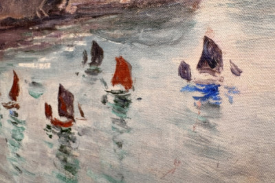 Etretat, Porte d’Aval: Fischerboote verlassen den Hafen