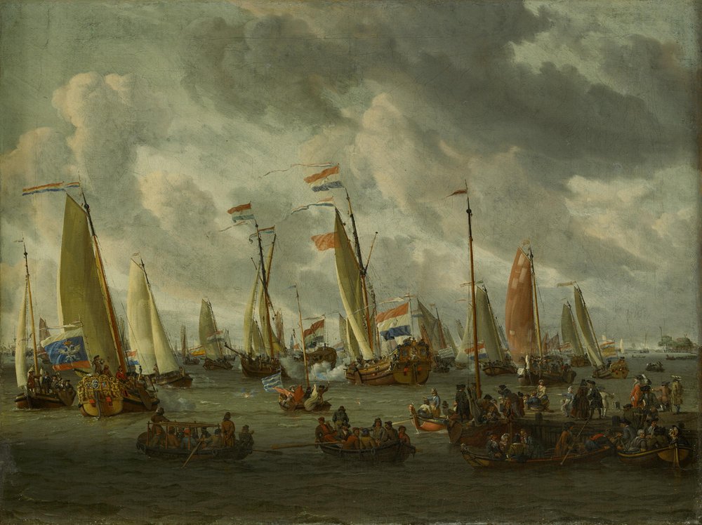 Das Scheingefecht auf dem IJ zu Ehren der moskowitischen Gesandtschaft (1. September 1697) von Abraham Storck