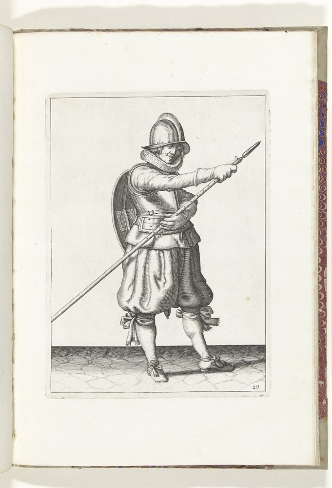 Die Übung mit Schild und Spieß: Der Soldat bringt den Spieß mit beiden Händen wieder in Position (Nr. 29), 1618 von Adam van Breen