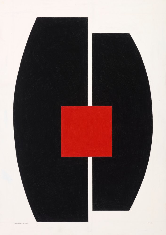 Rotes Quadrat auf Schwarz, 2021 von Alex Dunn