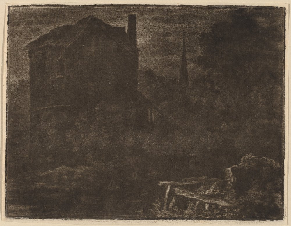 Nächtliche Landschaft mit Haus und Kirchturm von Allart van Everdingen