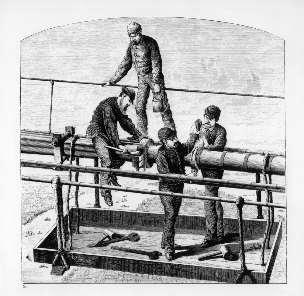 Bau der Brooklyn Bridge, New York von American School