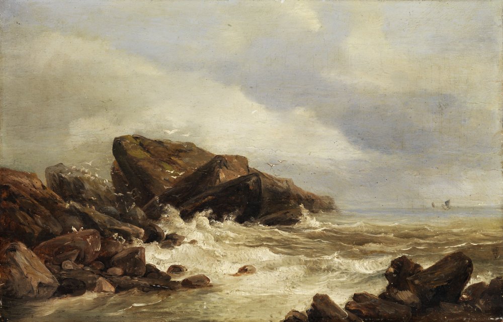 Felsenküste in der Brandung von Andreas Achenbach