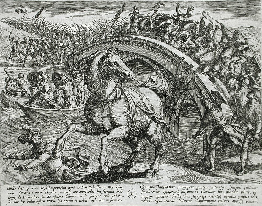 Civilis wird gezwungen abzusteigen und den Fluss zu durchschwimmen von Antonio Tempesta