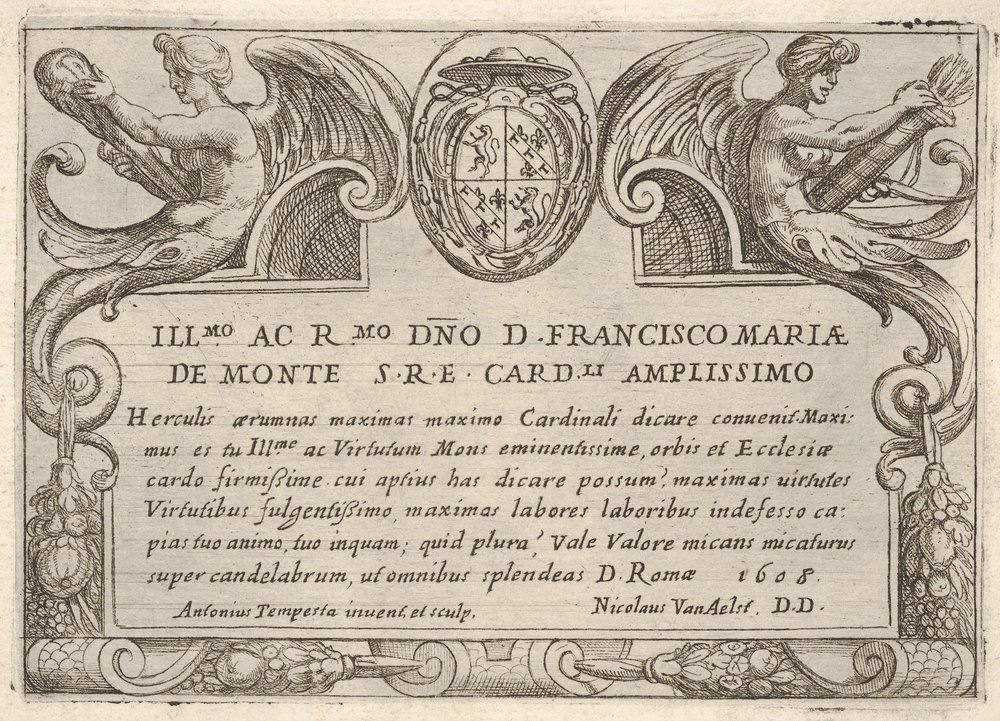Titelblatt für die Serie Die Arbeiten des Herkules mit den Wappen von Kardinal Francesco Ma..., 1608 von Antonio Tempesta