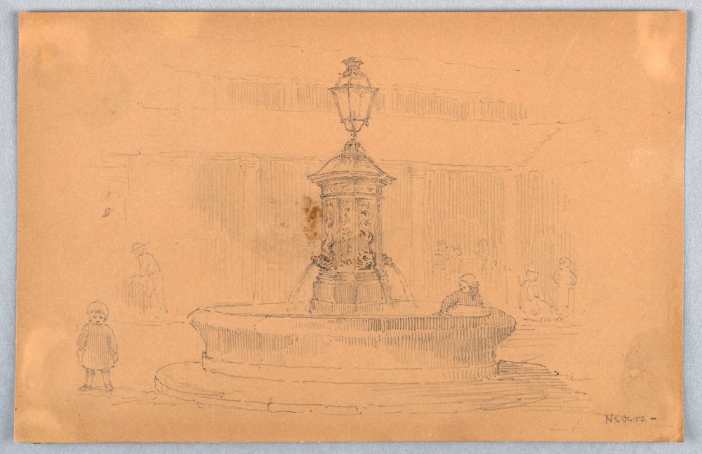 Brunnen in Nevers von Arnold William Brunner: Kunstdruck