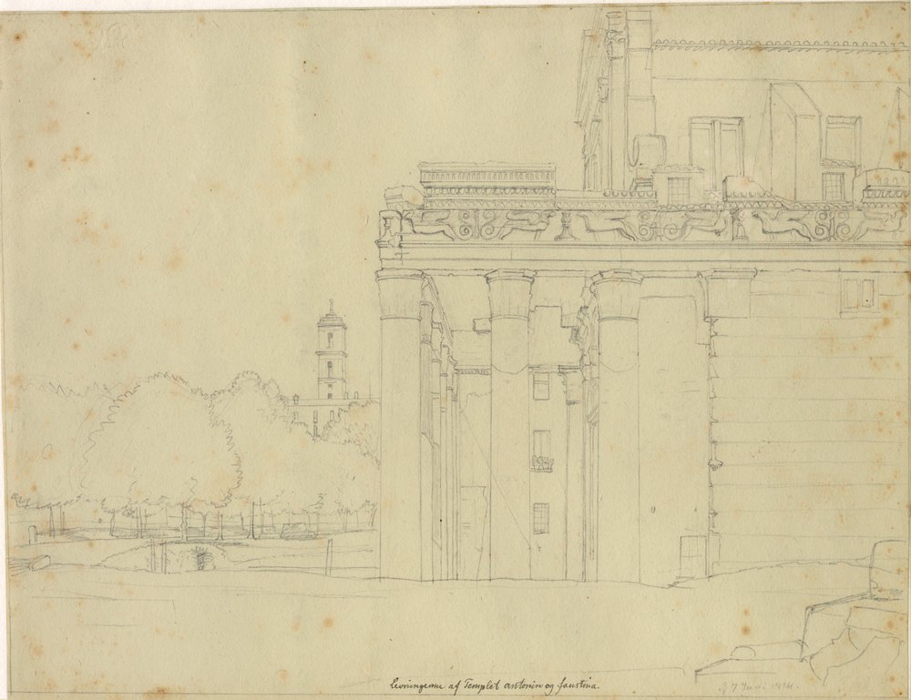 Eine Szene von der Via Sacra, auf dem Forum Romanum mit dem Tempel von ...