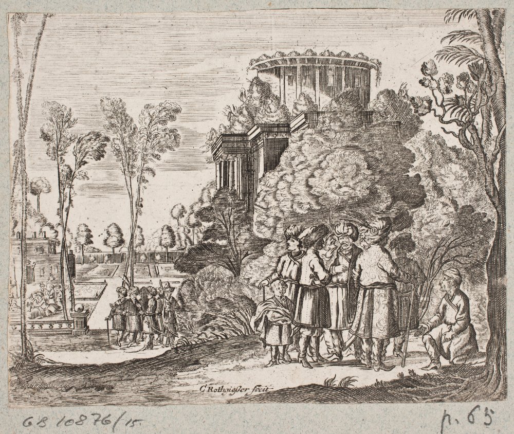 Illustration zu Adam Olearius, „Persianischer Rosenthal von einem sinnreichen Poeten Schich Saadi [...]“, Schleswig 1660 von Christian Rothgiesser