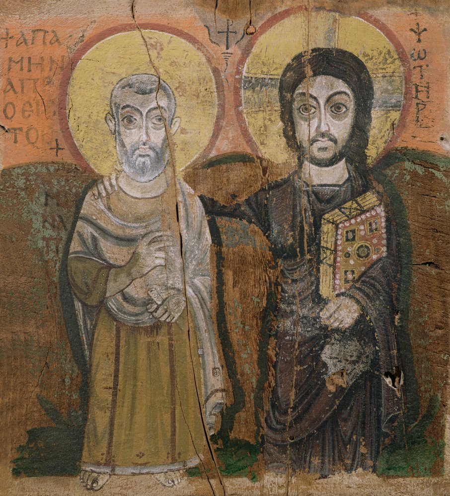 Ikone mit der Darstellung des Abtes Mena mit Christus, aus Bawit, 6.-7. Jahrhundert von Coptic