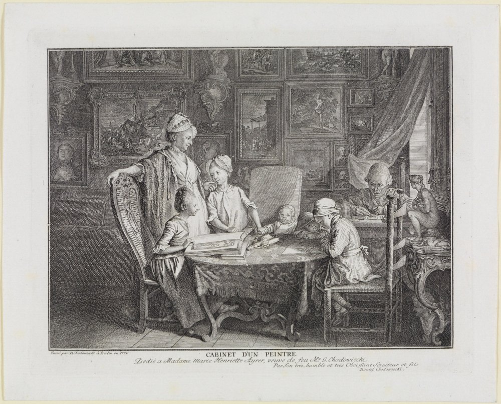 Kabinett eines Malers. Das Familienblatt des Künstlers. von Daniel Nikolaus Chodowiecki