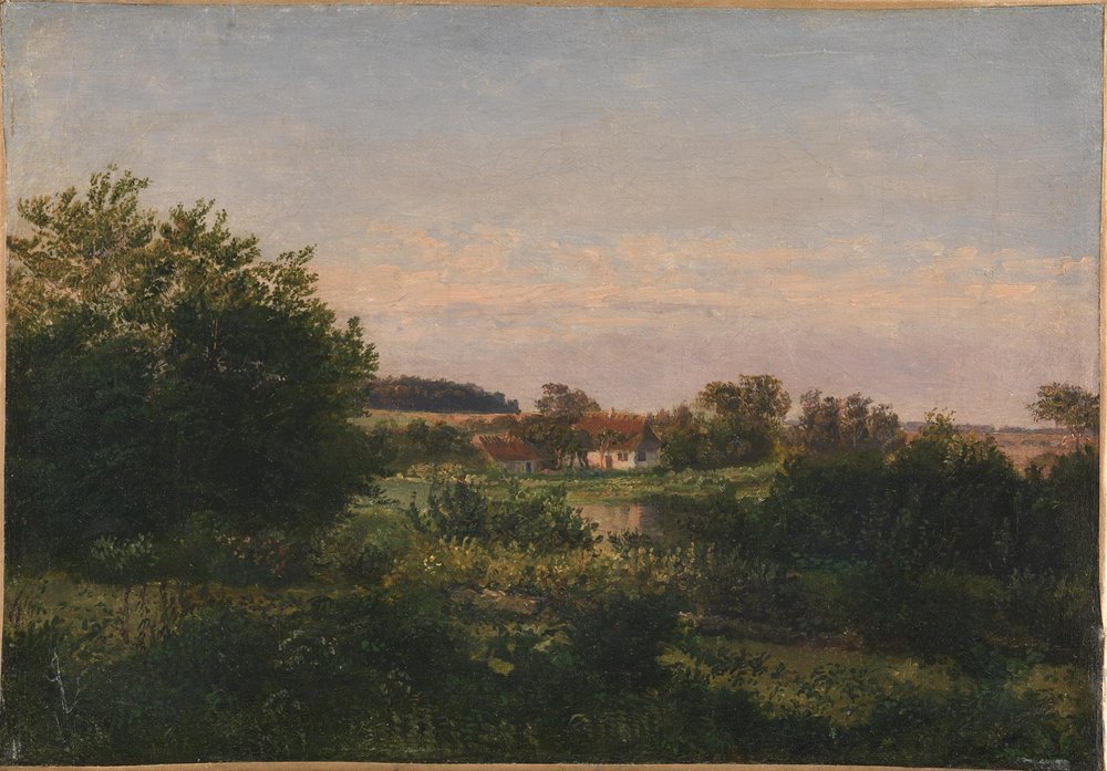 Landschaft mit einem Häuschen neben einem Teich von Dankvart Dreyer