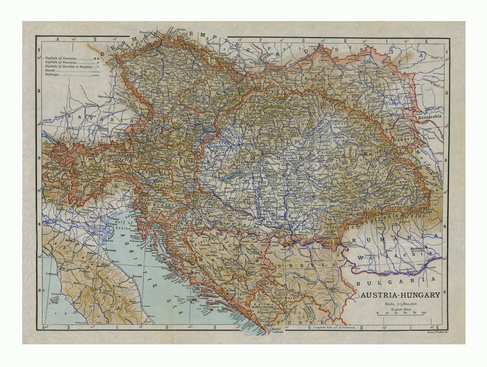 Karte von Österreich-Ungarn, um 1910 von Emery Walker