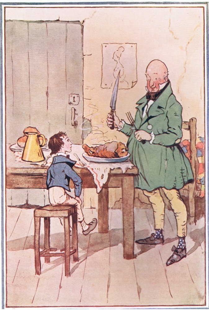 David speiste mit Mr. McCawber im Gefängnis, Illustration aus David Copperfield, 1914 von F. M. B. Blaikie