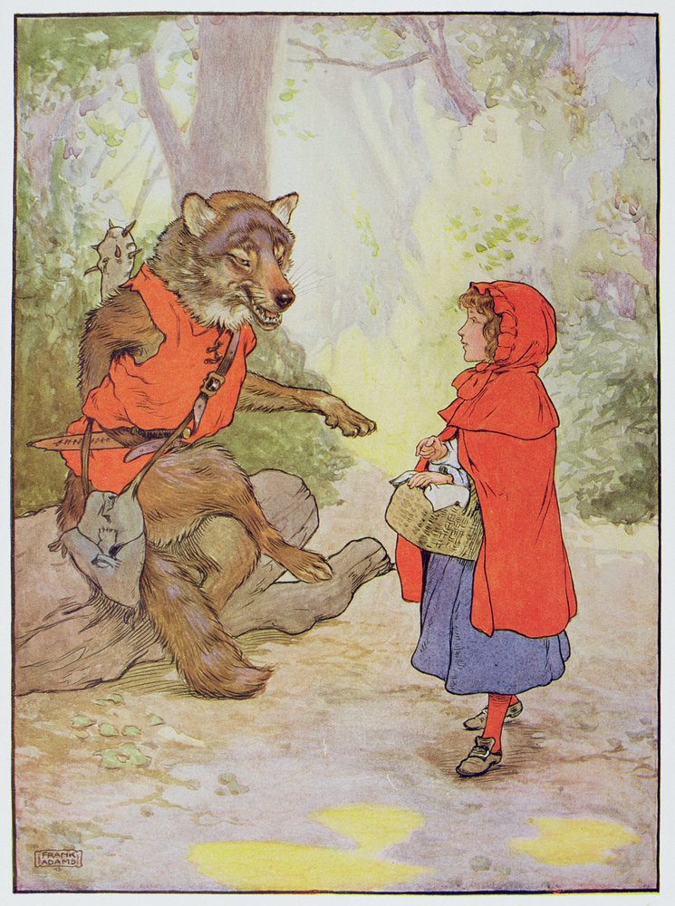 Rotkäppchen und der Wolf, Illustration aus „The Beautiful Book of Nursery Rhymes, Stories and Pictures“ von Frank Adams, veröffentlicht von Blackie und Son von Frank Adams