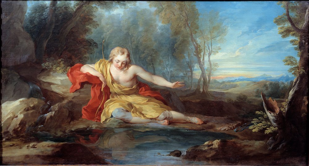 Narziss betrachtet sein Spiegelbild (Narciso), 18. Jahrhundert von François Lemoyne