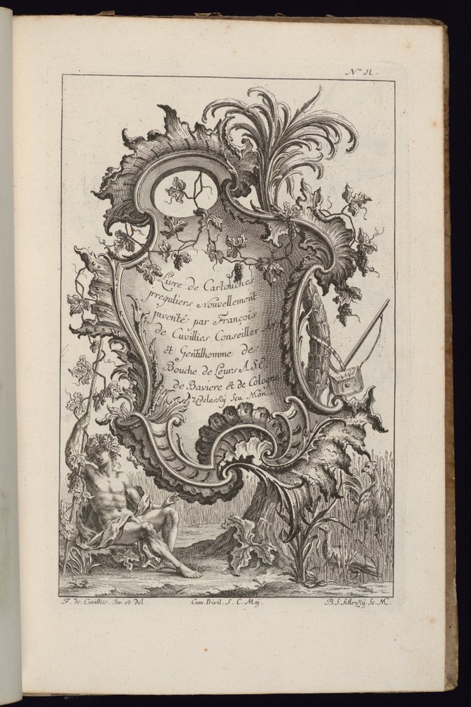 Kartusche mit Palme, Livre de Cartouches Irréguliers (Buch der unregelmäßigen Kartuschen) von François de Cuvilliés the Elder