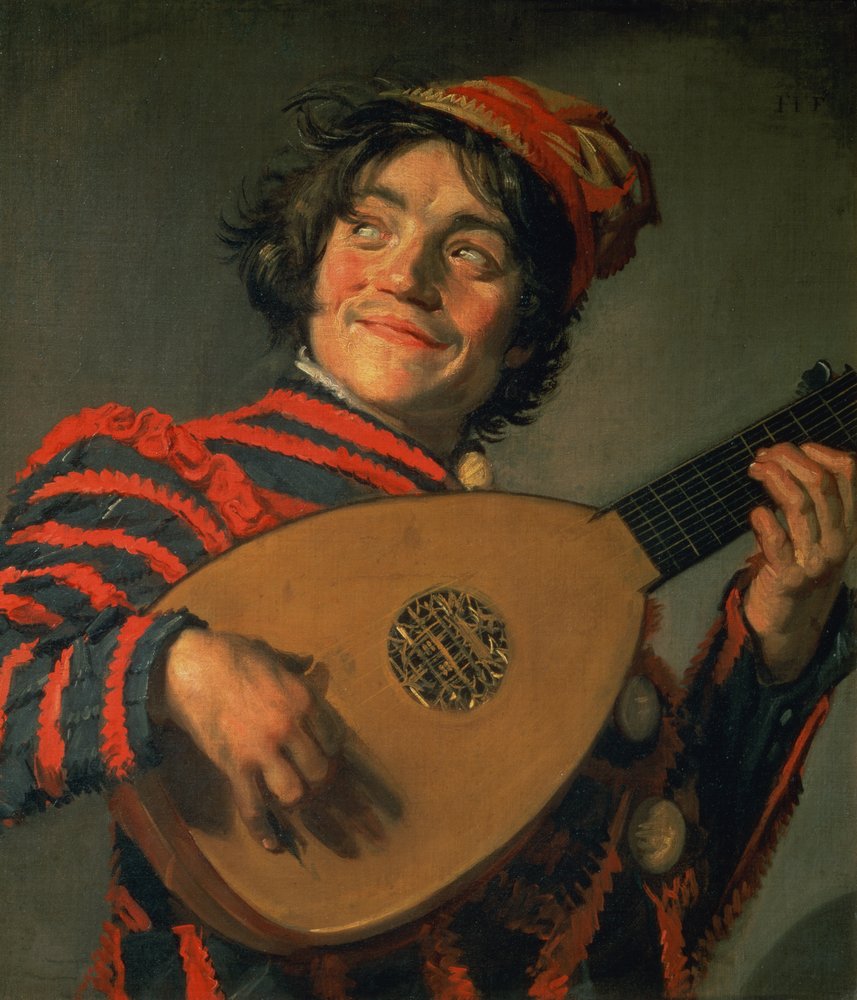 Porträt eines Hofnarren mit einer Laute von Frans Hals