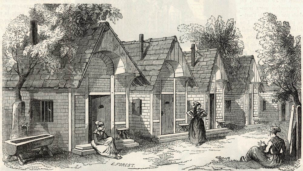 Die Chalets der Salpêtrière für die aufgeregten Verrückten - Gravur in „Tableau-de-Paris“ von Edmond Texier 1852 von French School