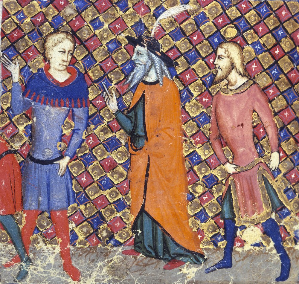 Ms Add 12228 Merlin mit zwei Begleitern, Illustration aus 