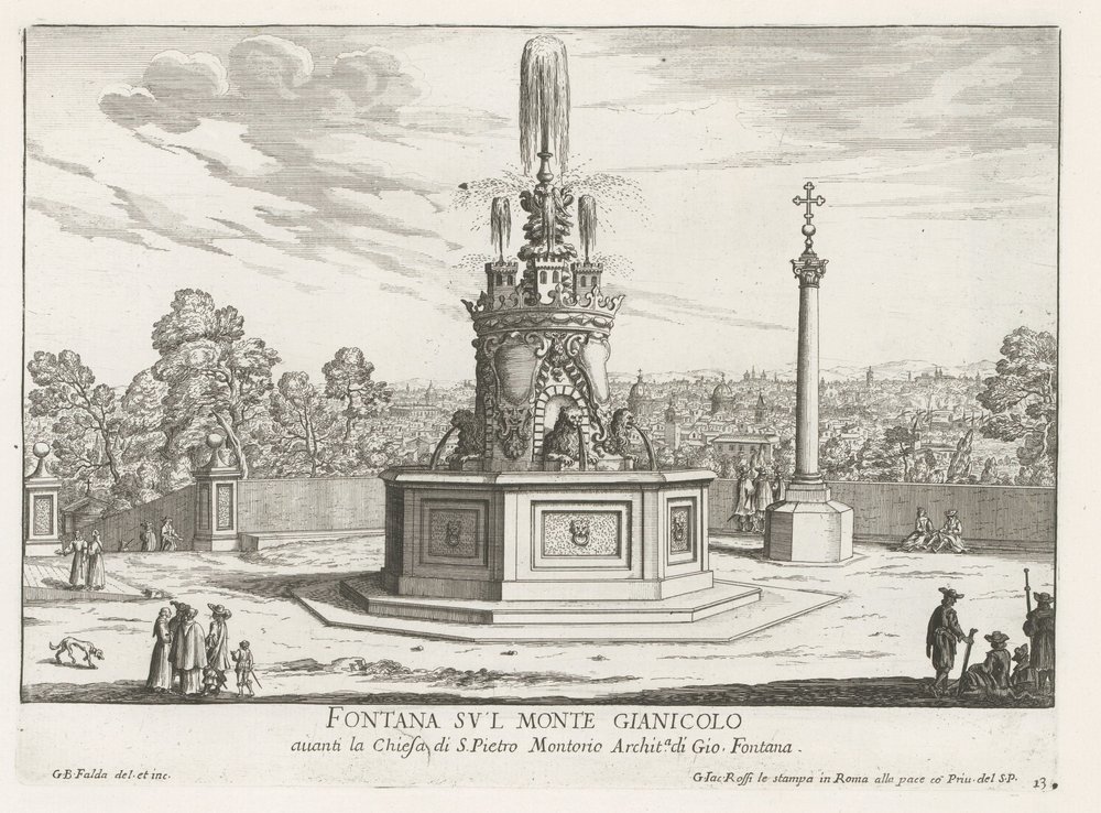 Brunnen auf der Piazza San Pietro in Montorio auf dem Janiculumberg in Rom von Giovanni Battista Falda