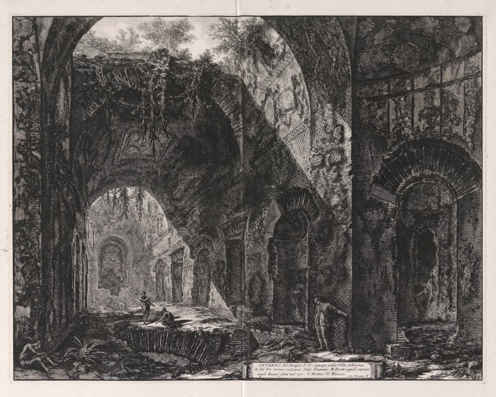 Innenansicht des Tempels, der als Canopus-Tempel in der Villa Adriana bezeichnet wird von Giovanni-Battista Piranesi
