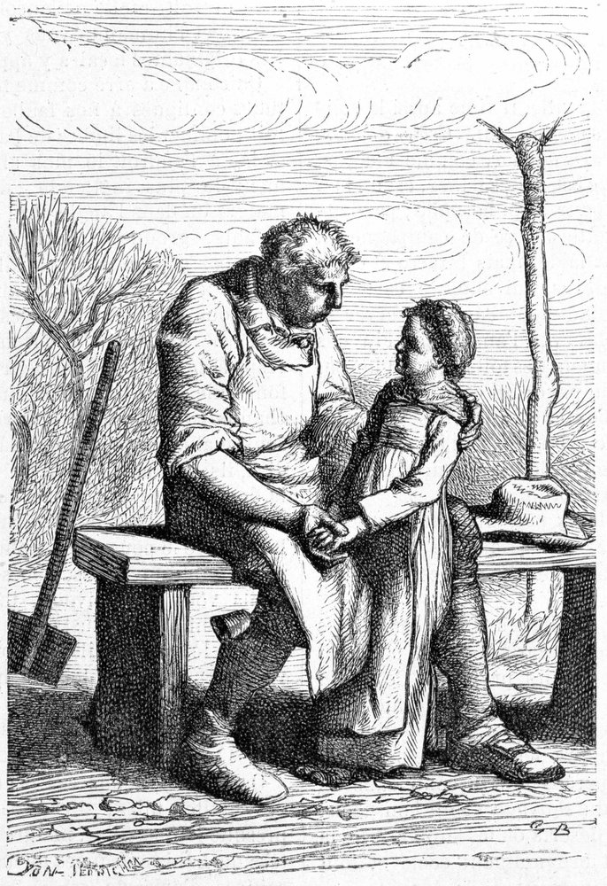 Cosette und Jean Valjean in Victor Hugos „Die Elenden“, illustriert von Brion, herausgegeben von Hetzel und Lacroix von Gustave Brion
