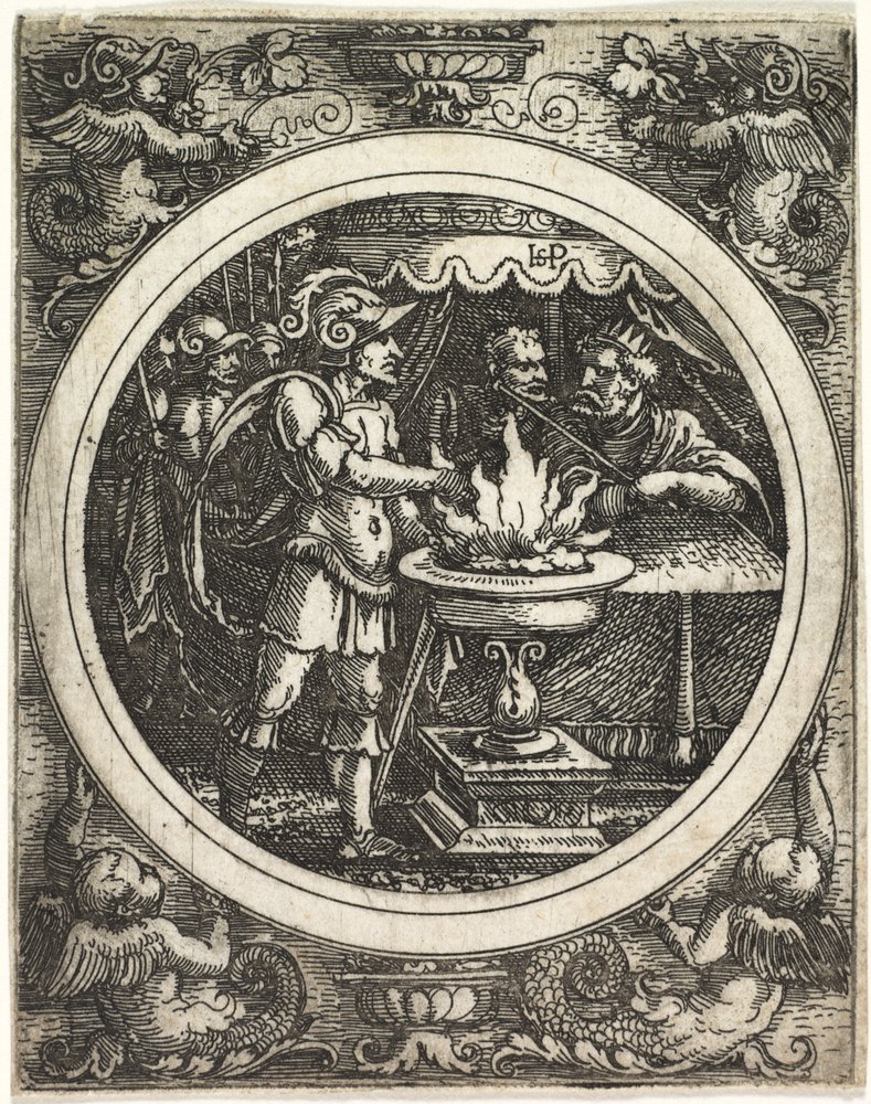 Mucius Scaevola hält seine Hand ins Feuer von Hans Sebald Beham
