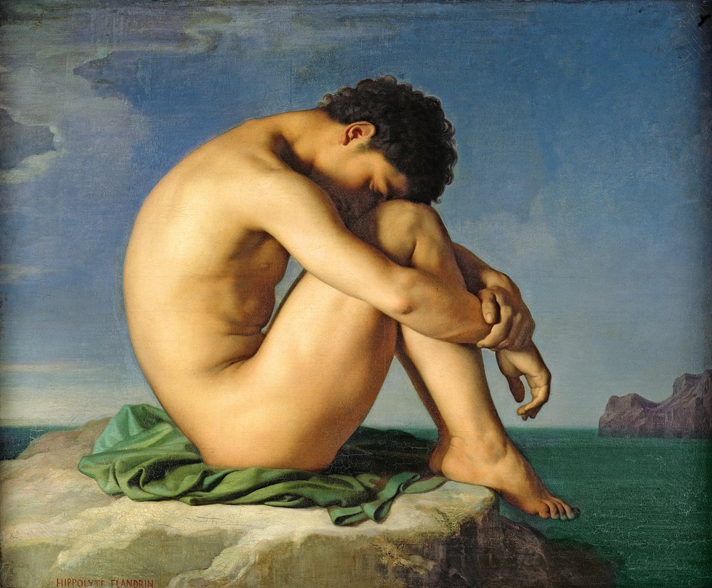 Nackter junger Mann, am Meer sitzend, 1836 von Hippolyte Flandrin