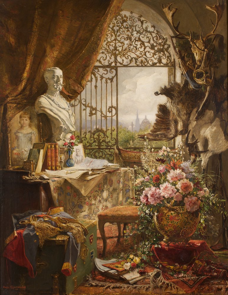 Stillleben mit Büste des Kronprinzen Rudolf von Hugo Charlemont