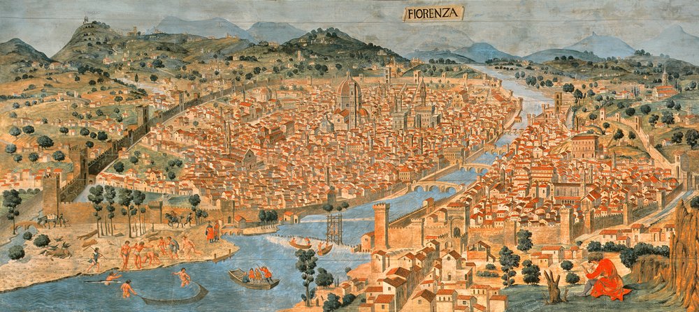Die „Carta della Catena“ mit einem Panorama von Florenz von Italian School
