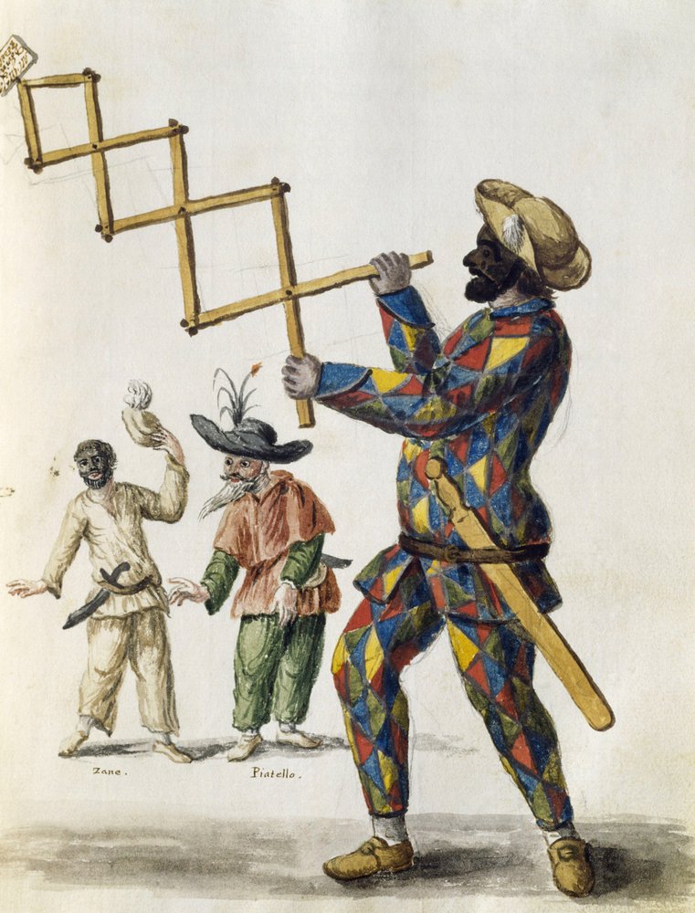 Harlekin, Aquarell aus Die venezianische Kleidung, aus fast jedem Zeitalter sorgfältig gesammelt und im 18. Jahrhundert gemalt von Jan van Grevenbroeck