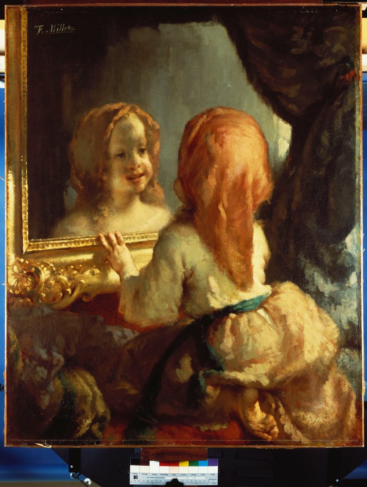 Antoinette Herbert schaut in den Spiegel, ca. 1844 von Jean-Francois Millet