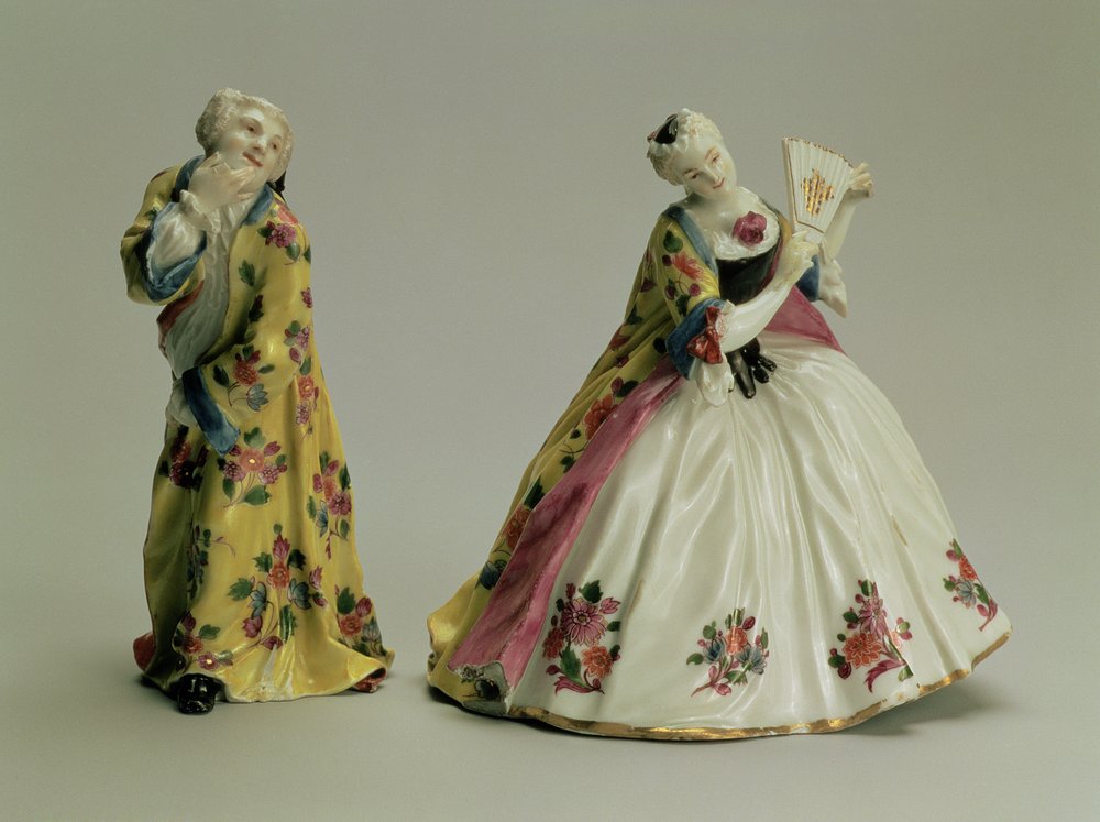 Figurenpaar: Mann in orientalischem Gewand und Dame mit Fächer, Meißen, 1736 von Johann Joachim Kaendler