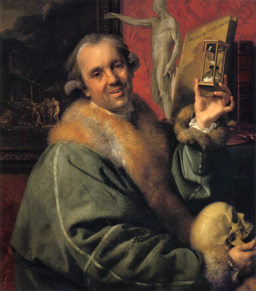 Selbstbildnis (mit Sanduhr und Totenschädel) von Johan Joseph Zoffany