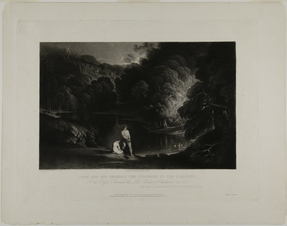 Adam und Eva hören das Urteil des Allmächtigen, aus Illustrationen der Bibel von John Martin