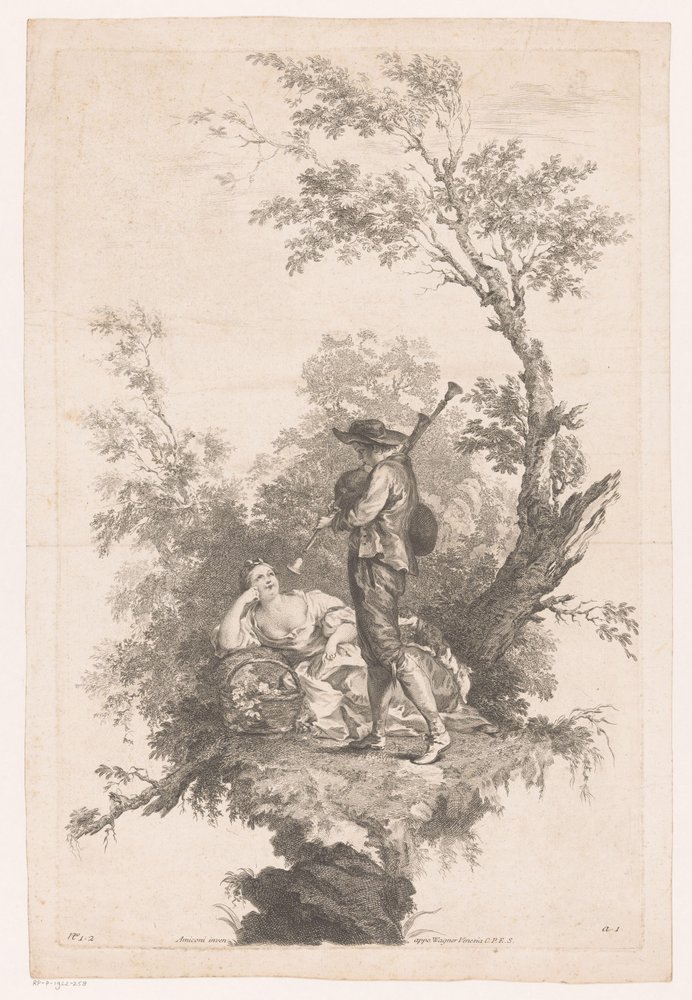 Hirte spielt Dudelsack für eine junge Frau von Joseph Wagner (possibly)