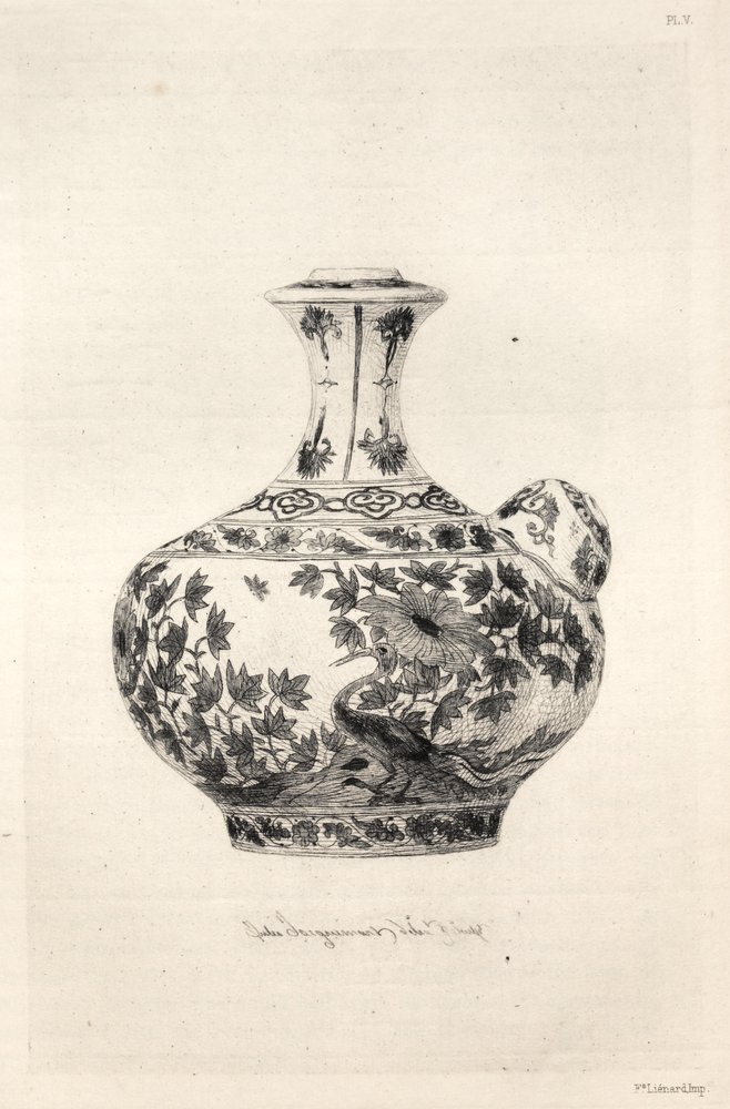 Geschichte der Keramikkunst: Eine beschreibende und philosophische Studie über die Töpferkunst aller Zeitalter und aller Nationen: Persien: Weichporzellan - Gargoulette, mit dem Simorgh verziert (Tafel VI) von Jules Jacquemart
