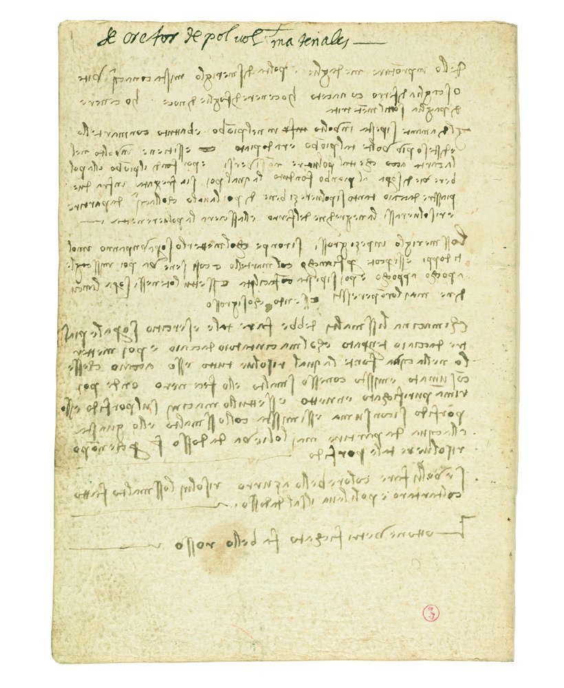 Codex über den Vogelflug, Vorsatzblatt II von Leonardo da Vinci