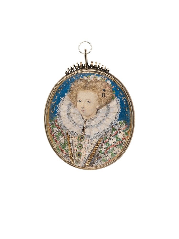 Mädchen am elisabethanischen Hof, 6 Jahre alt, in aufwendigem Kleid und Spitzenkrause von Nicholas Hilliard
