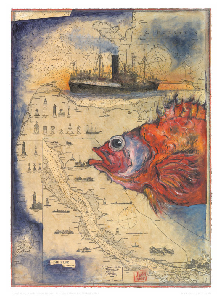 Damals, als der Fischmarkt noch in Altona war..." - Kunstdruck von Ole West von Ole West