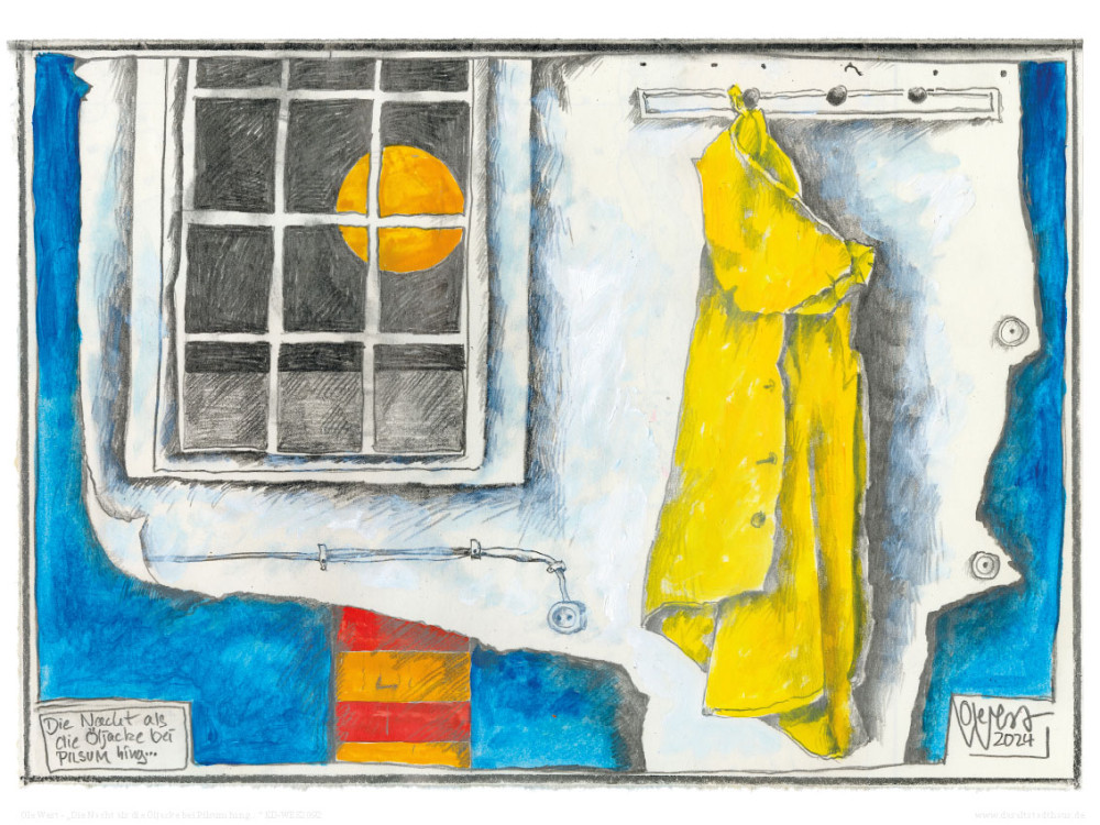 Die Nacht als die Öljacke in PILSUM hing..." - Kunstdruck von Ole West von Ole West
