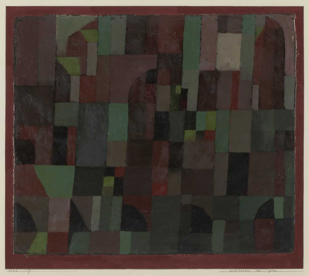 Rot/Grüne Architektur (gelb/violette Abstufung) von Paul Klee