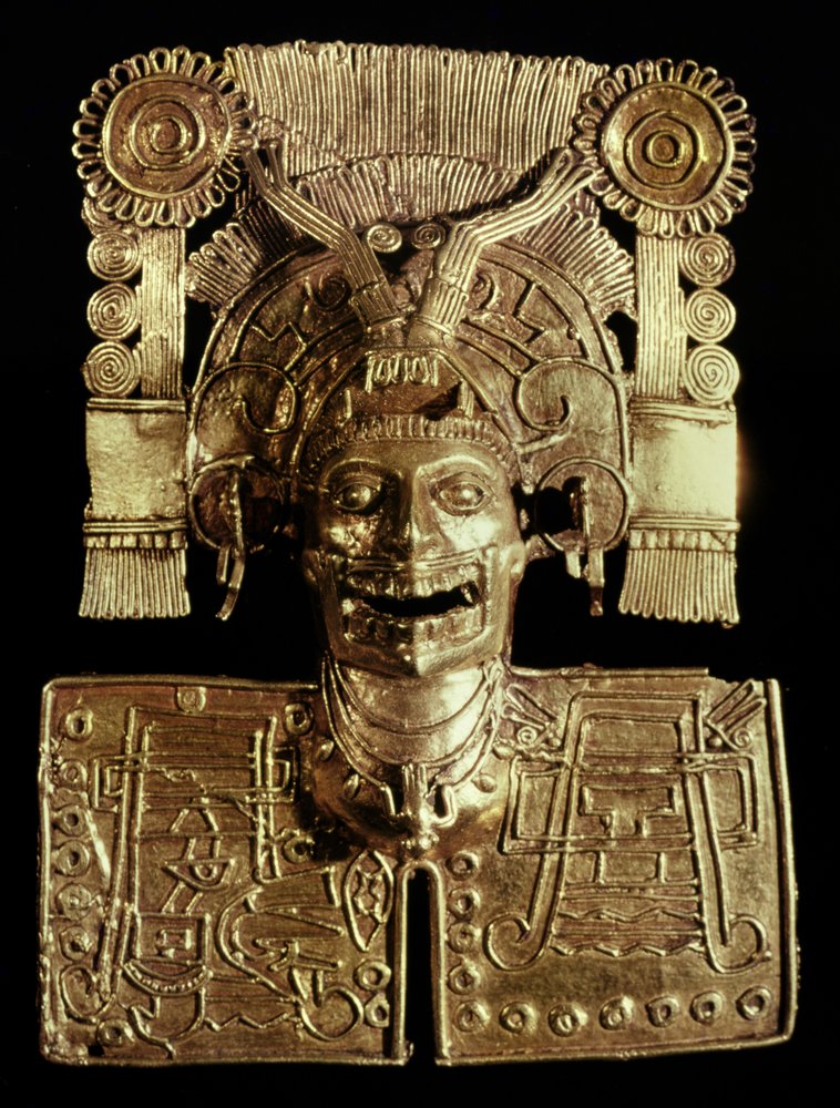 Brustplatte mit Darstellung des Todesgottes Mictlantecuhtli, aus Grab 7, Monte Albán, mixtekisch, um 1300-1450 von Pre-Columbian