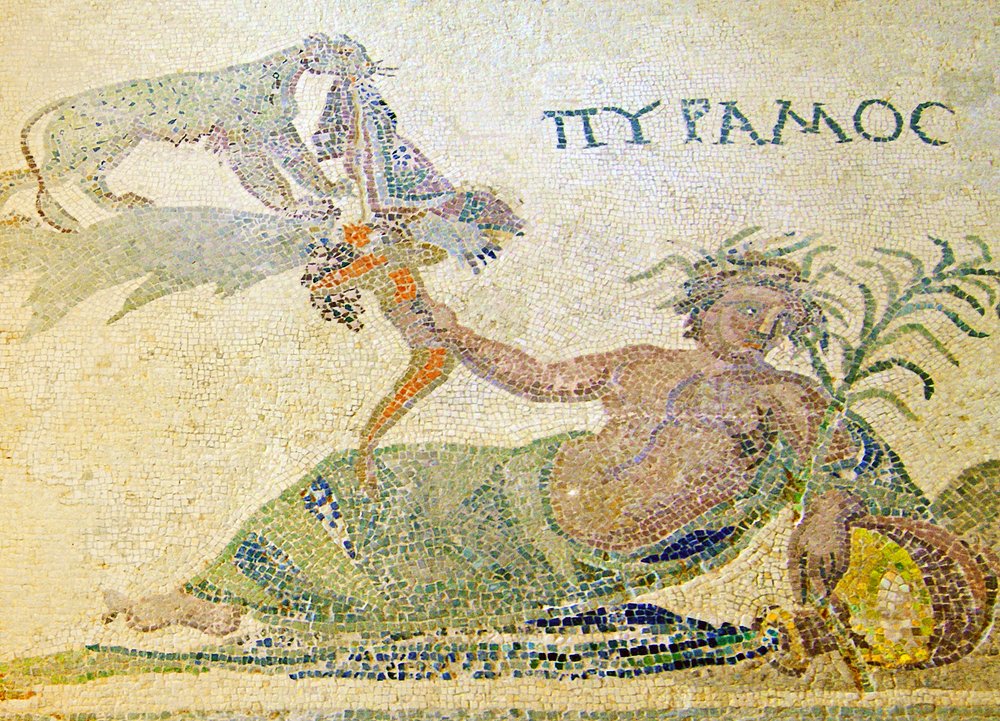 Pyramus und Thisbe, Detail von Pyramus und dem Leoparden, Haus des ...