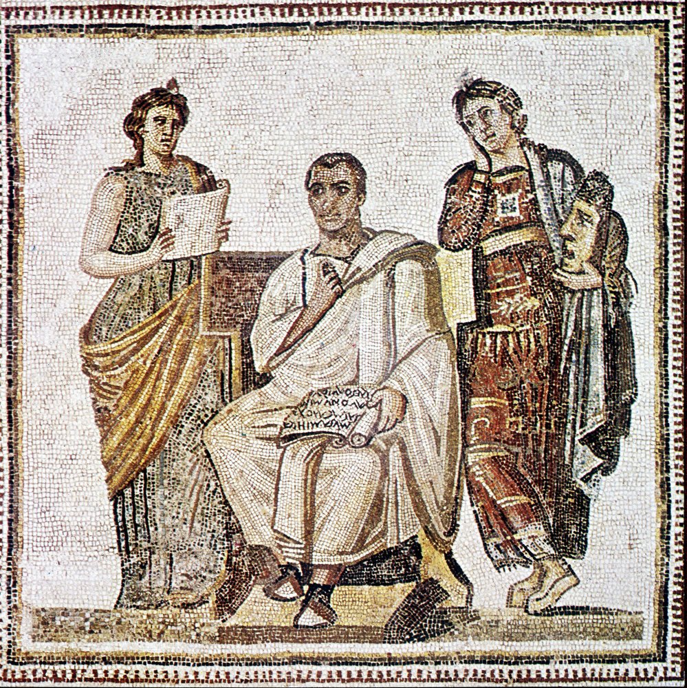 Vergil schreibt die Aeneis unter dem Blick der Musen Clio und Melpomene ...