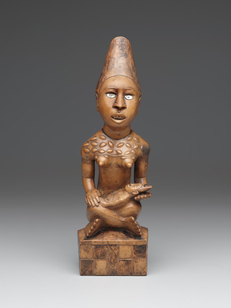 Sitzende weibliche Figur mit Kind (pfemba) Yombe-Gruppe, Kongo-Völker von School African