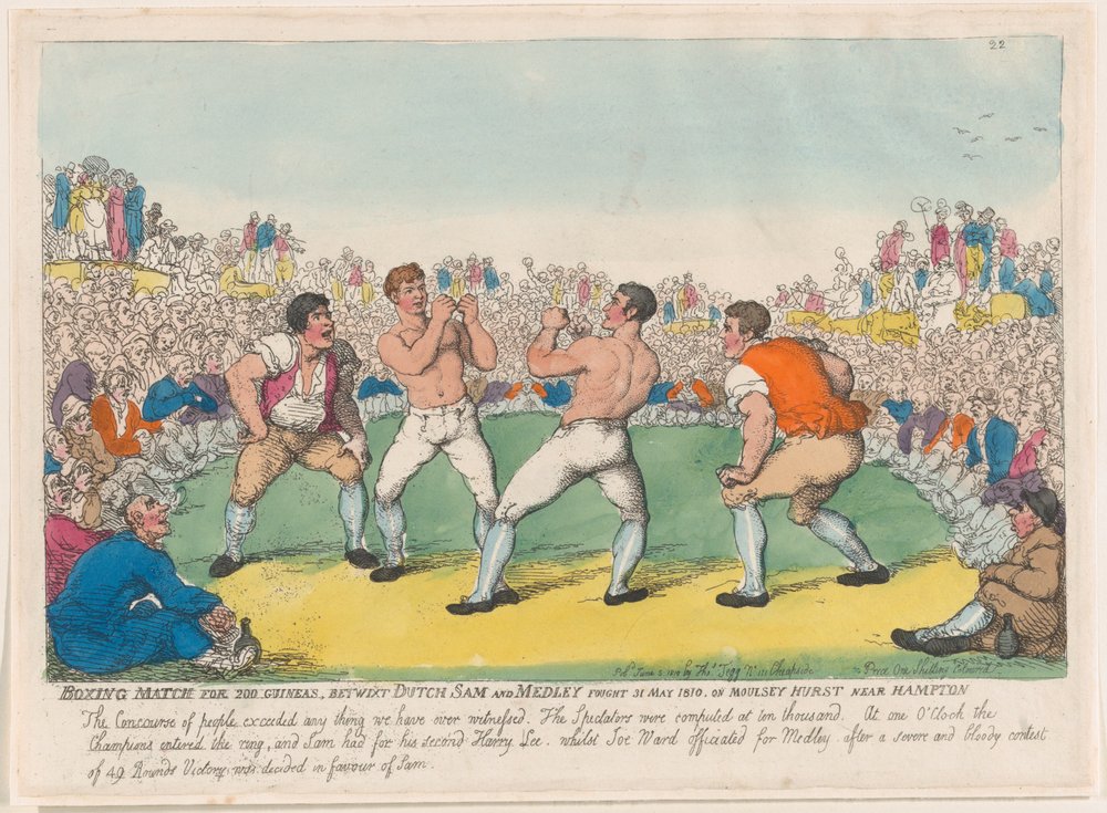 Boxkampf um 200 Guineen zwischen Dutch Sam und Medley, 31. Mai 1810 von Thomas Rowlandson