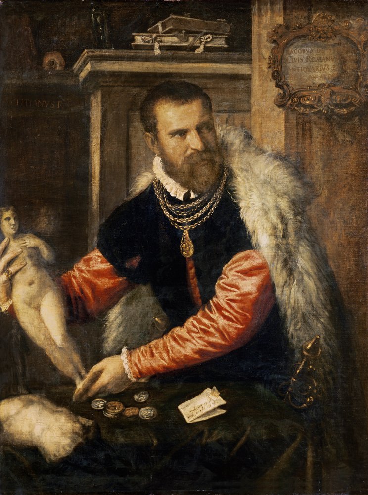 Jacopo Strada (1515-88), Kunstexperte und Käufer von Kunstgegenständen, tätig für Ferdinand I., Maximilian II. und Kaiser Rudolf II., 1567-68 von Tiziano Vecelli