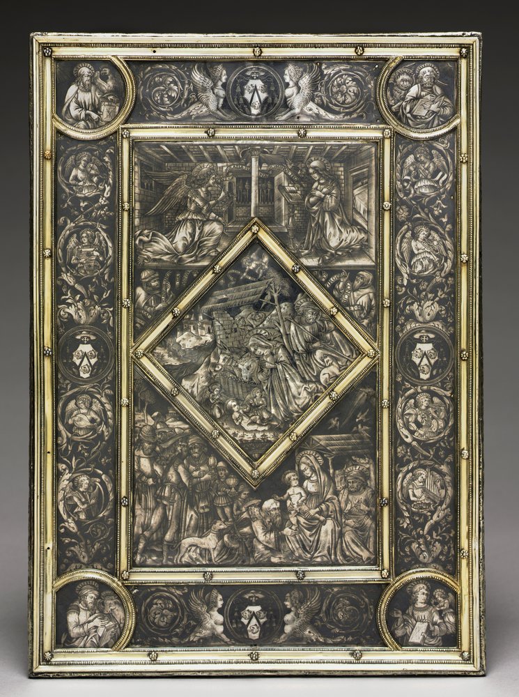 Vorderseite eines Evangelienbuches des französischen Kardinals Jean La Balou 1421-1491, um 1467-1468 von Unbekannt